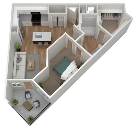 Floor plan for 1 bed, 1 bath, 845 sqft